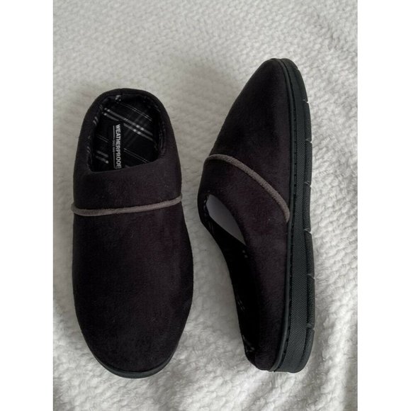 Men’s Size XL 11-12 Weatherproof Vintage Faux Suede Slip On Clog Slippers Black main image 9